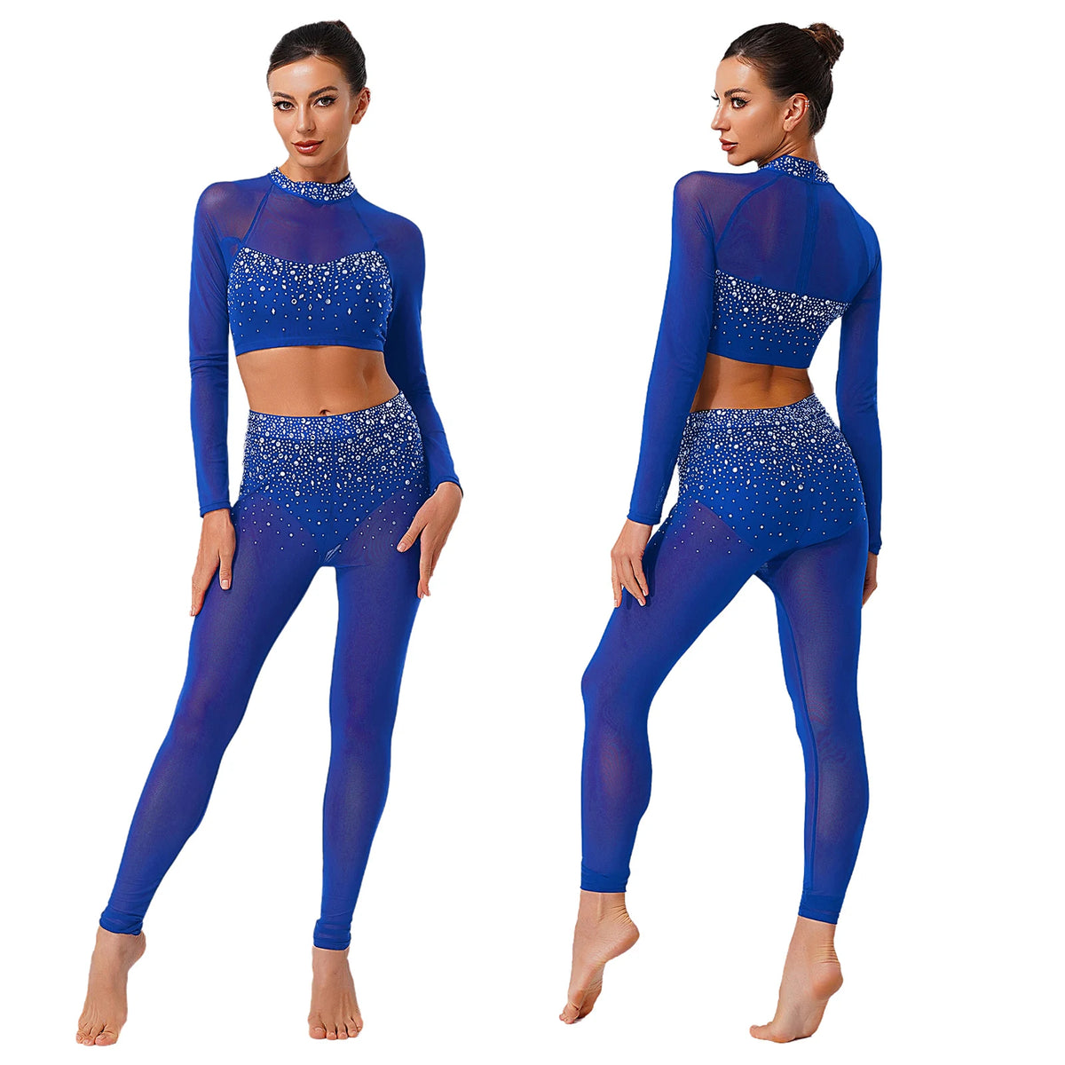 Dance Set | Rhinestone Crop Top & Leggings | Long Sleeve
