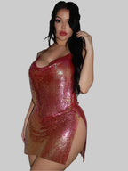Sequin Halter Mini Dress - Backless with Side Split
