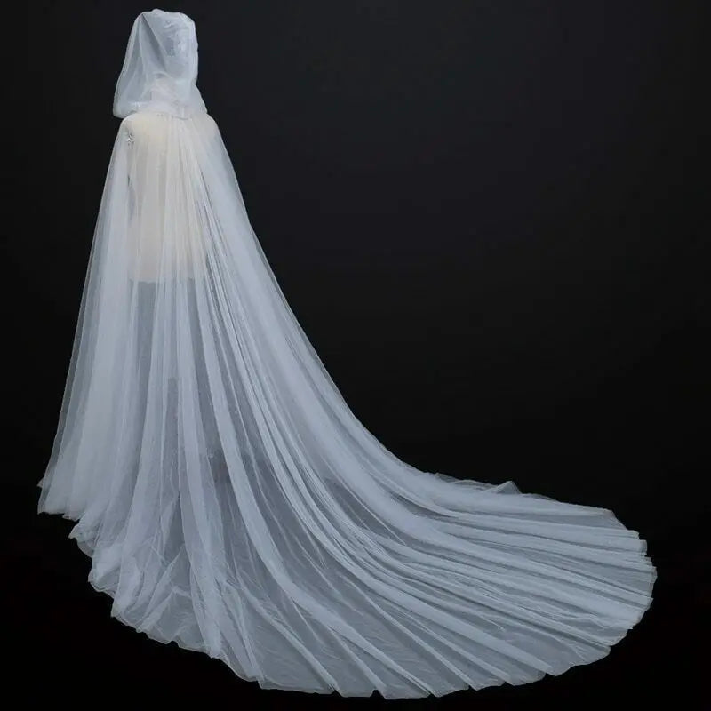 Hooded Tulle Cape | Floor Length | Black, White & Red