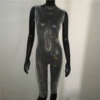 Rhinestone Fishnet Mini Dress - Sheer Cover Up