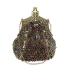 Retro Pearl & Sequin Beaded Clutch | Antique Gold Frame Bag