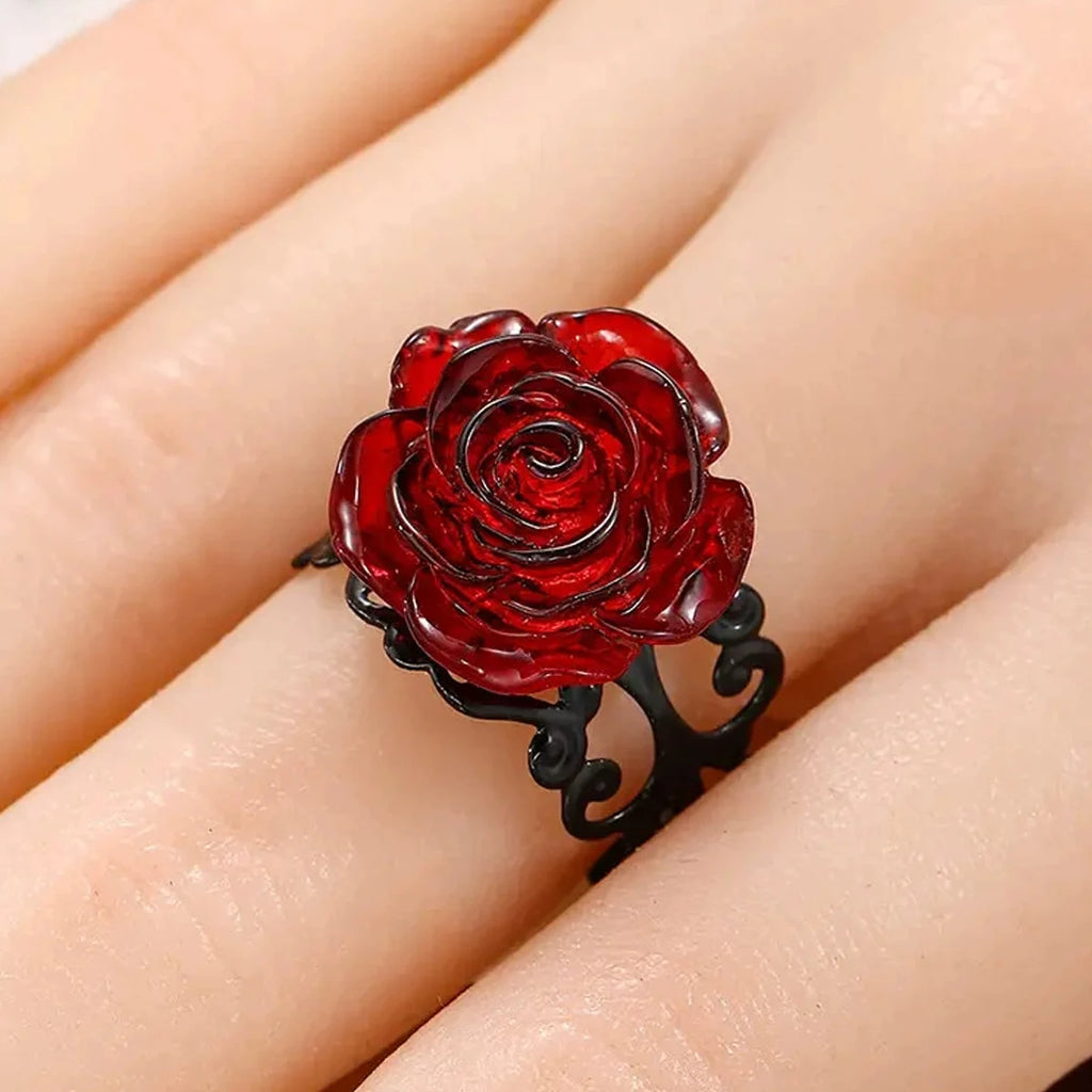 Rose Ring | Red Bloom & Black Vines