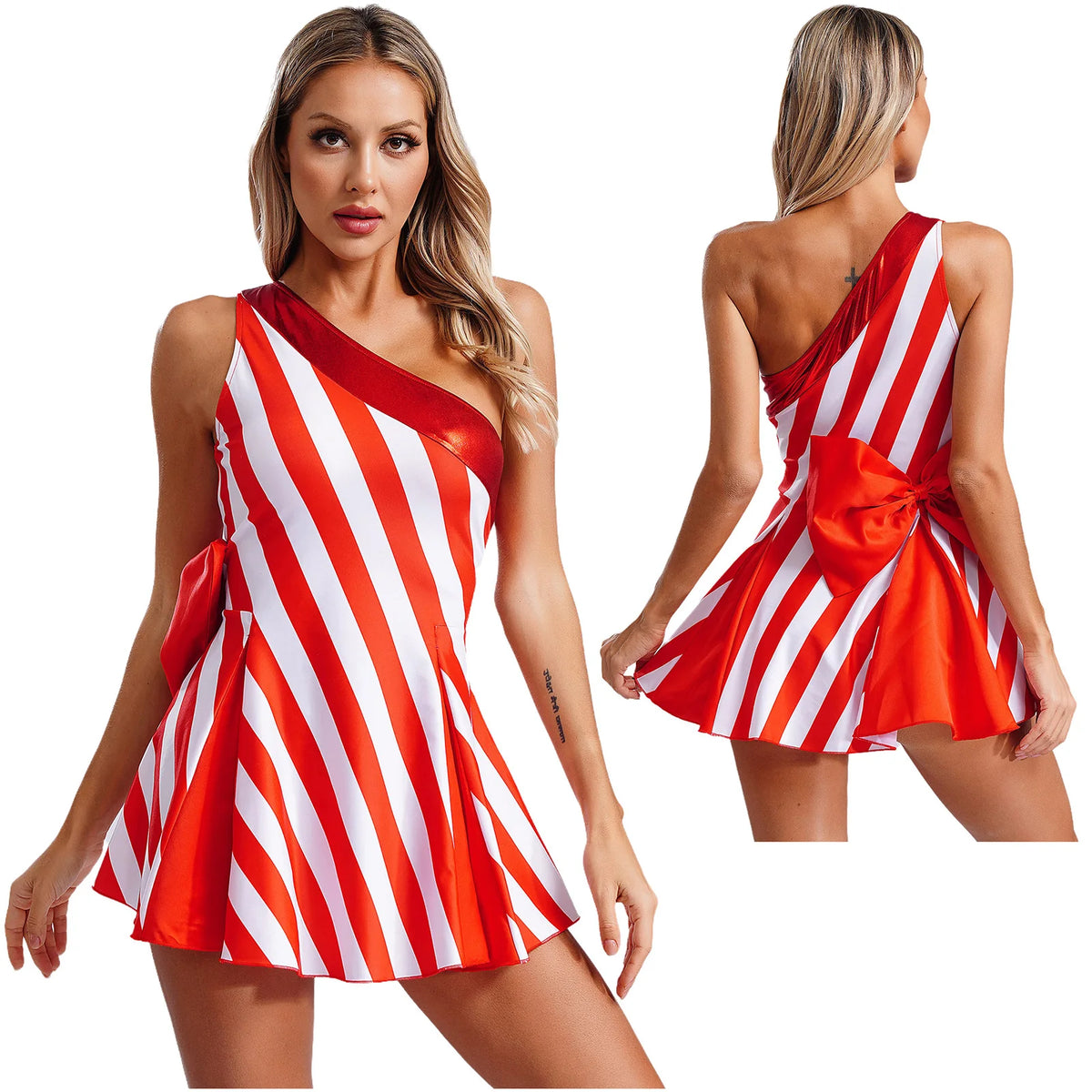Candy Cane Dress | One-Shoulder Stripes