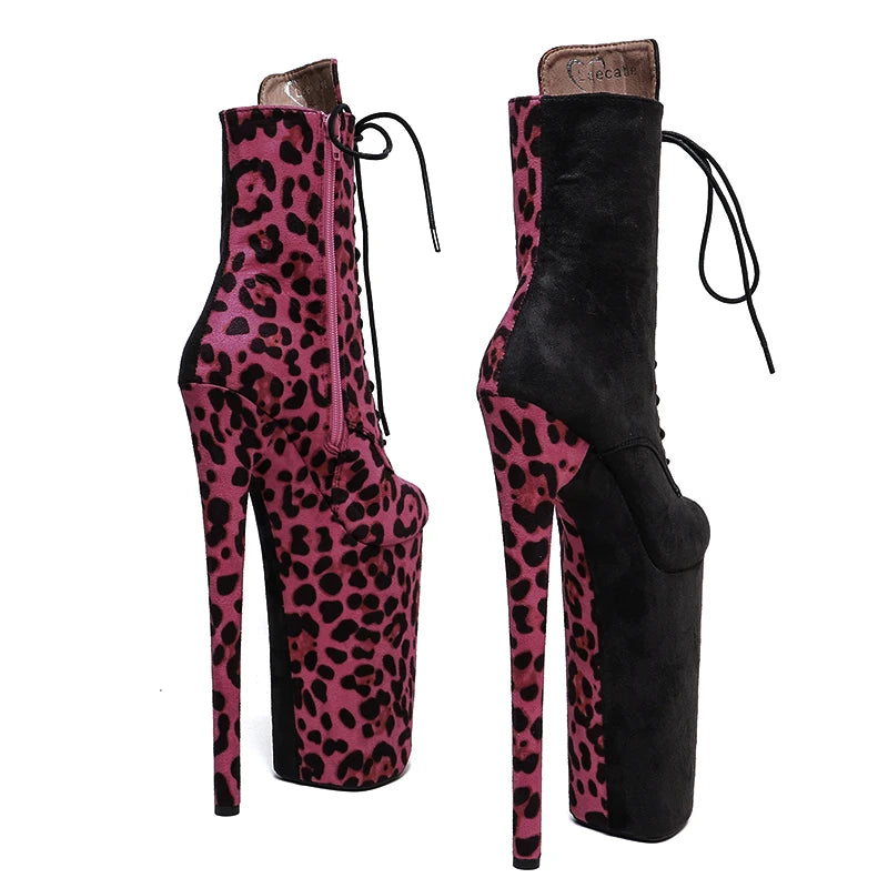 26cm Platform Boots - Leopard Print Lace-Up Dance Boots
