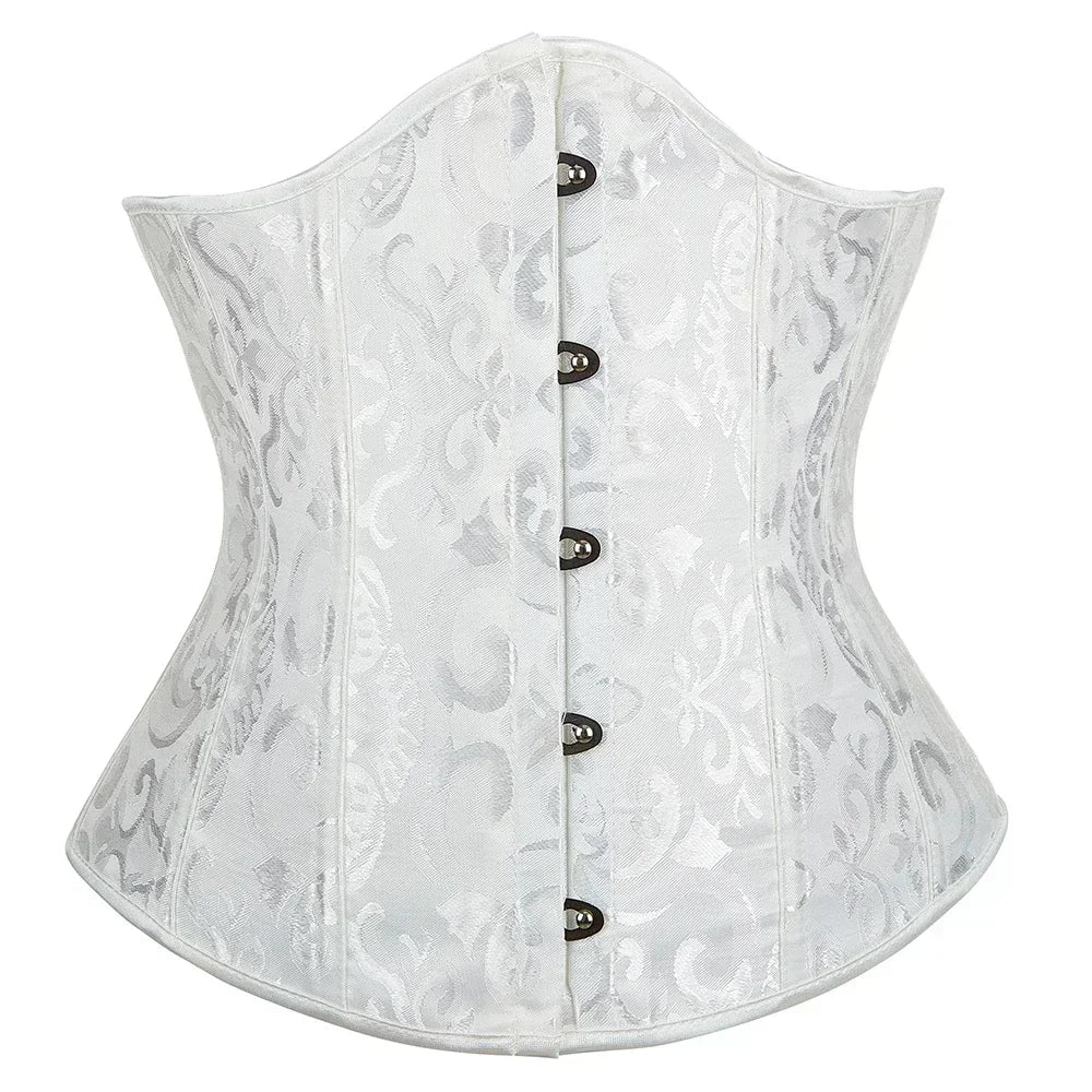 Floral Jacquard Underbust Corset | Front Busk | Boned