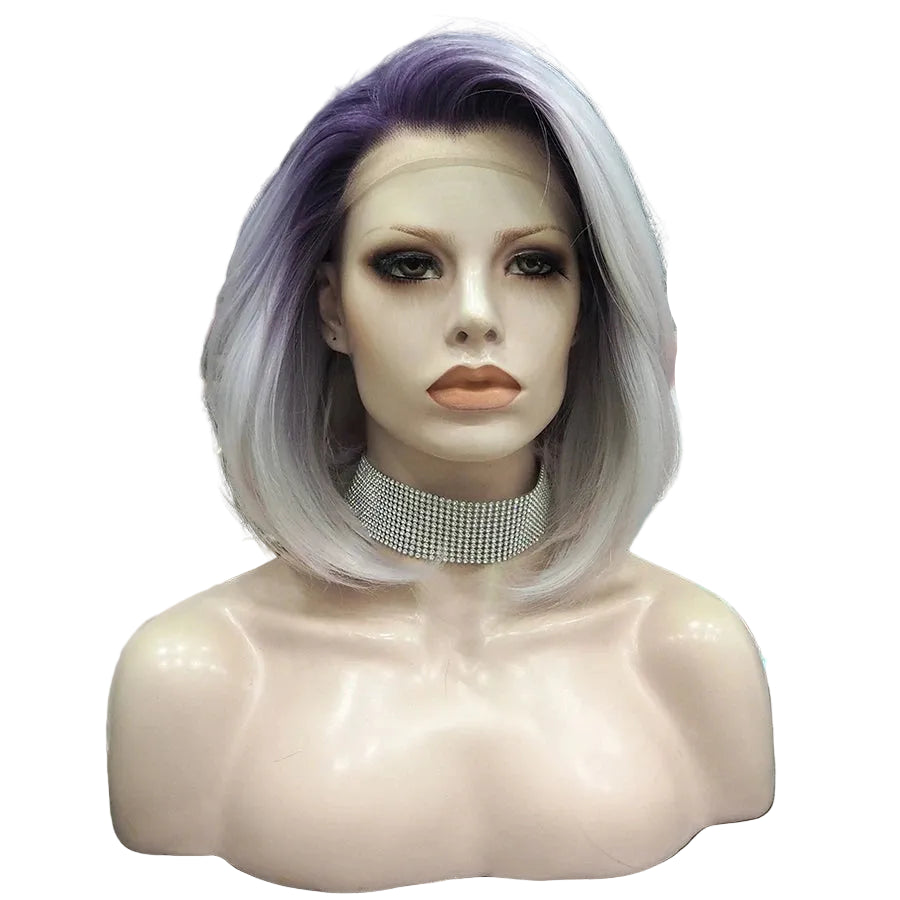12" Ombre Purple Bob Lace Front Wig - Heat Resistant Synthetic Wig for Performers