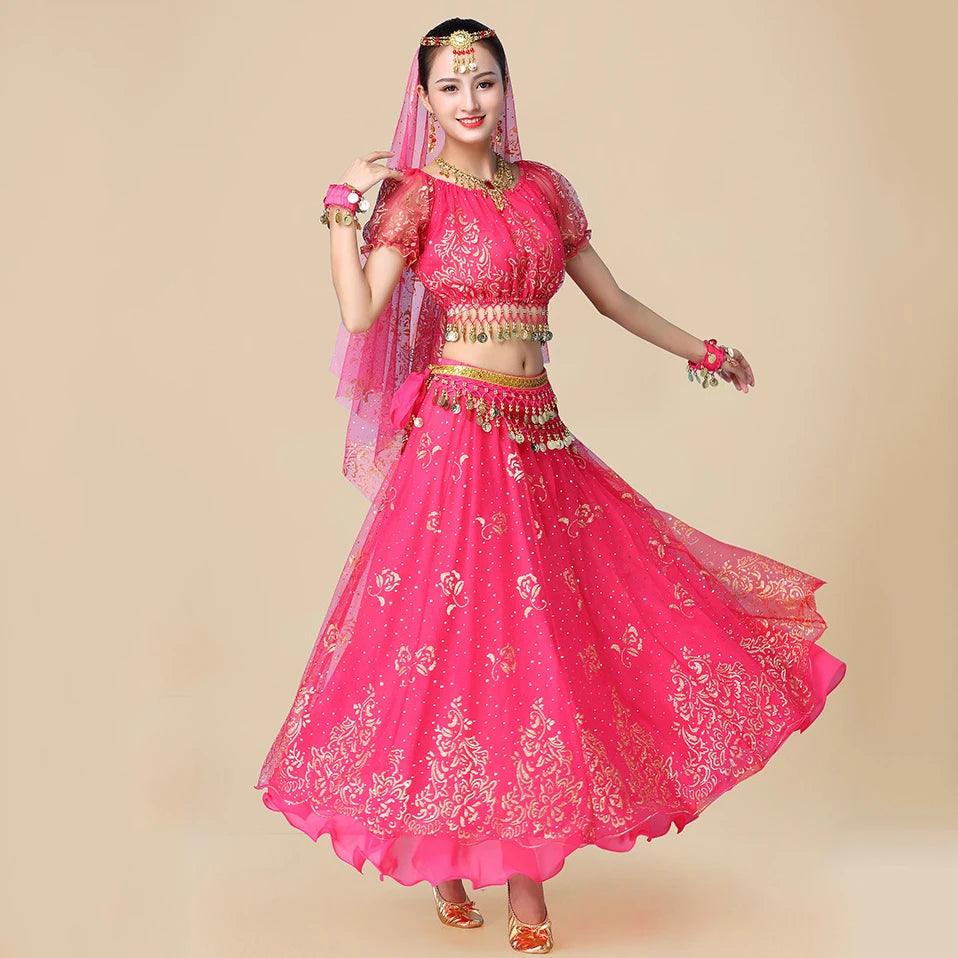 Bollywood Belly Dance Costume | 5-Piece Set with Veil & Headpiece