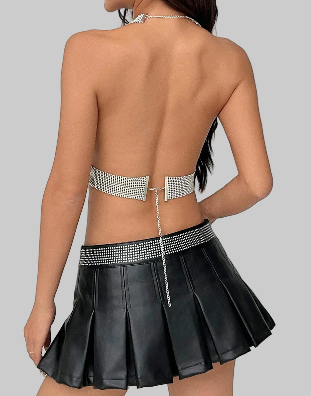Metal Sequin Rhinestone Crop Top - Backless Chain Tank for Festival & Rave