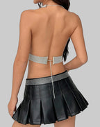 Metal Sequin Rhinestone Crop Top - Backless Chain Tank for Festival & Rave