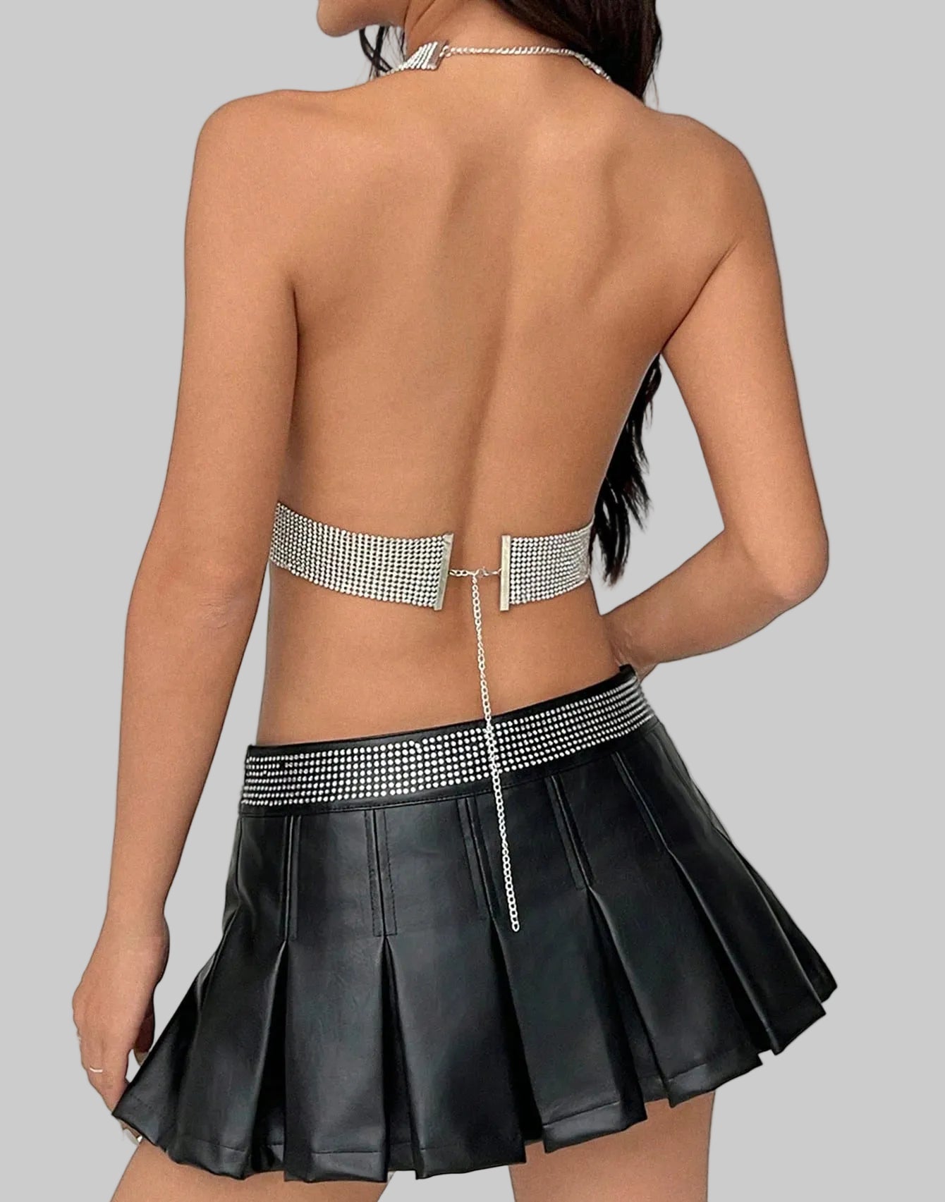 Metal Sequin Rhinestone Crop Top - Backless Chain Tank for Festival & Rave
