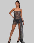 Glitter Rhinestone Mesh Mini Dress