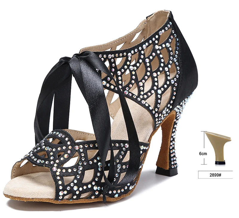 Cut-Out Lace-Up Latin Dance Sandals | Cuban Heel | 6–10cm | White, Black & Nude