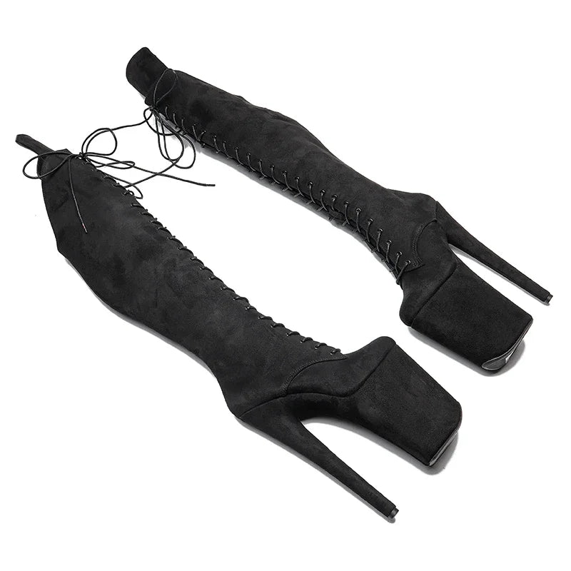 9-Inch Suede Thigh-High Platform Boots - High Heel Performance Boots