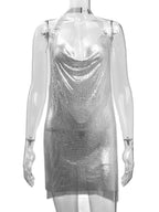 Sequin Halter Mini Dress - Backless with Side Split