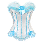 Striped Brocade Overbust Corset Top | Lace Trim & Bow | 10 Colours | S–6XL