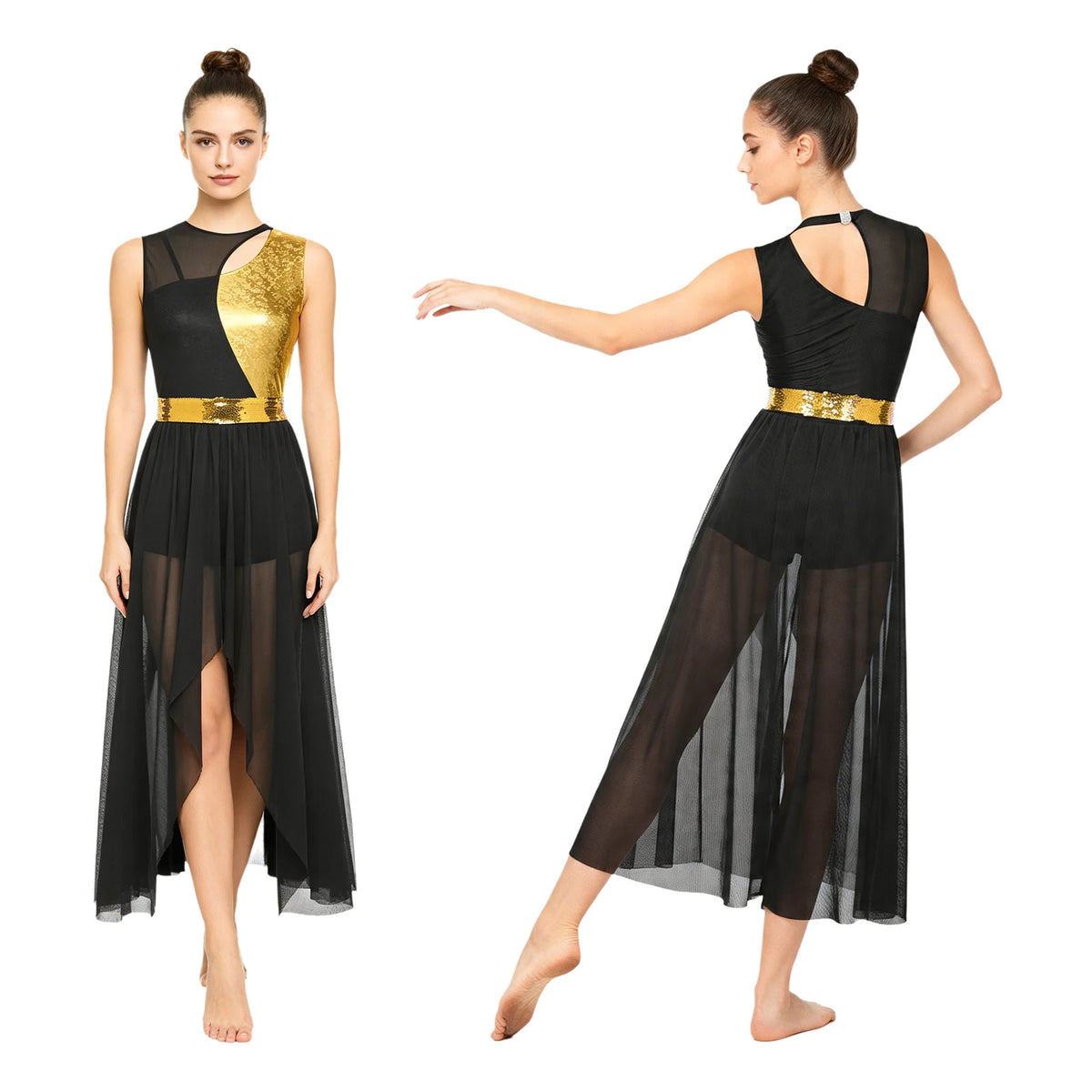 Lyrical Dance Dress | Rhinestone Asymmetric Skirt