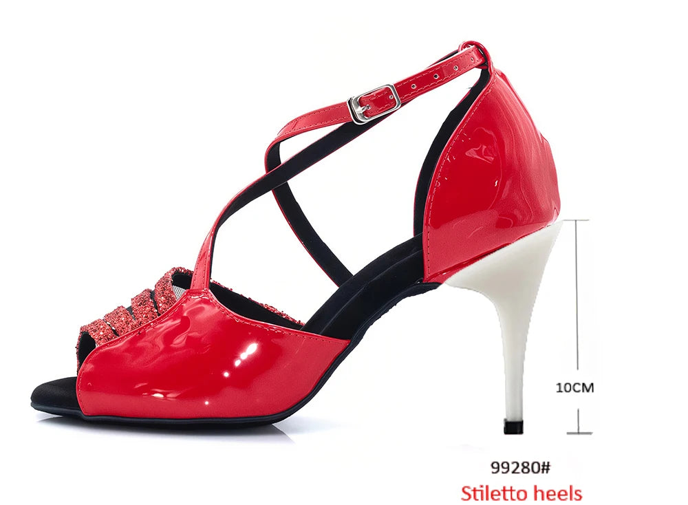Latin Dance Heels | Red Glitter | Multi-Height