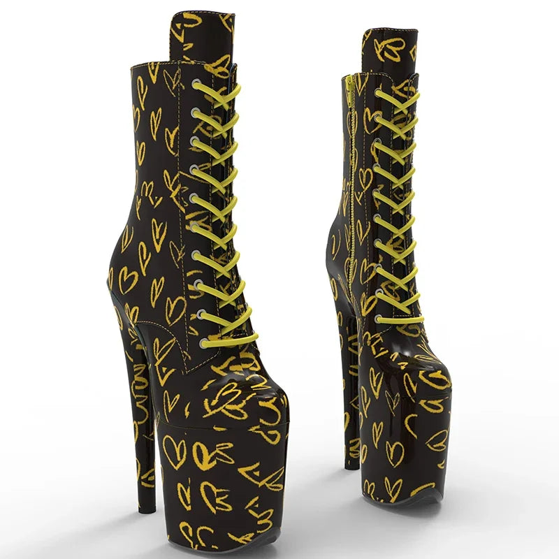 20cm Platform Boots - Ultra High Heel Lace-Up Dance Boots