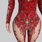 Rhinestone Print Bodycon Jumpsuit - Sparkly Spandex Catsuit for Club & Stage