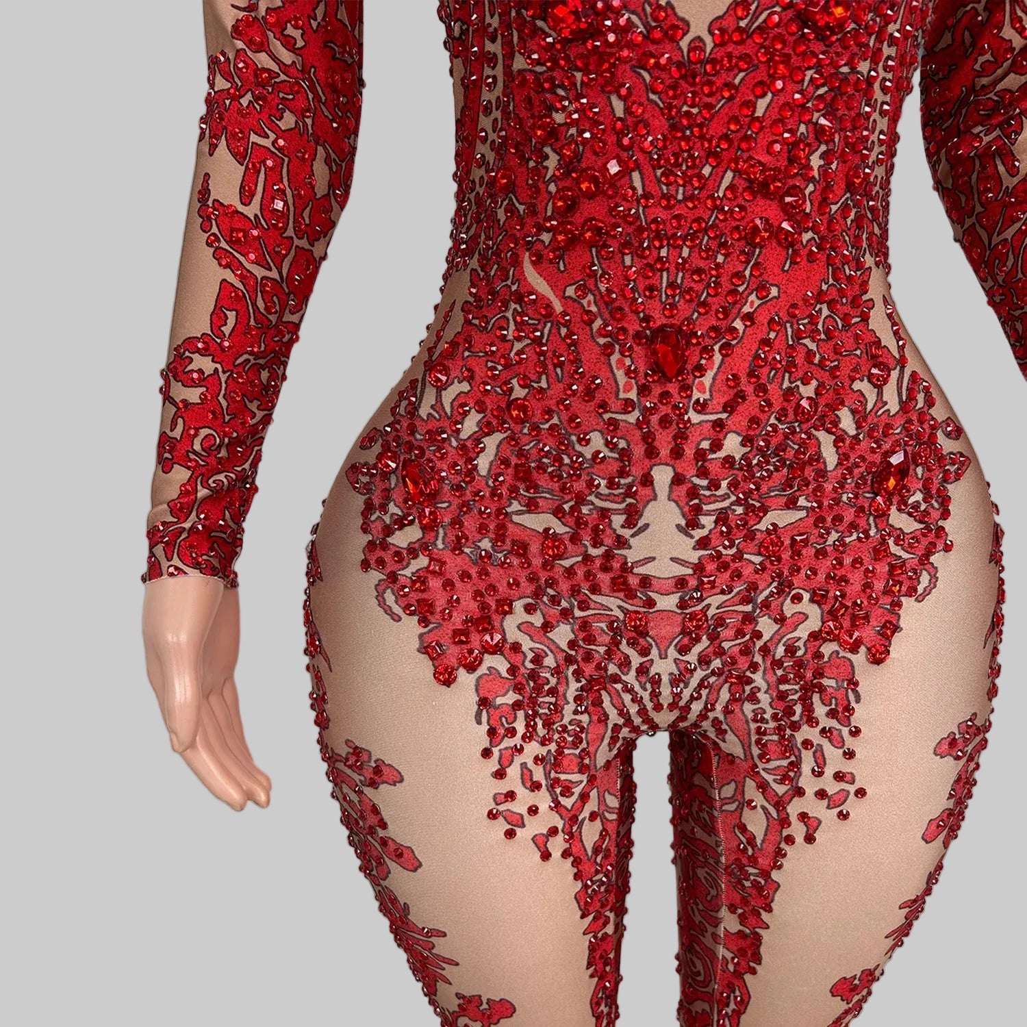 Rhinestone Print Bodycon Jumpsuit - Sparkly Spandex Catsuit for Club & Stage