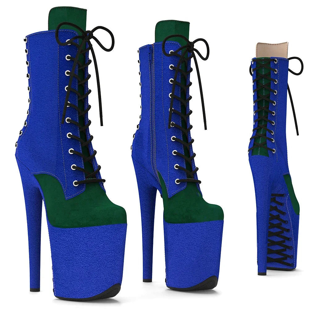 Suede Platform Ankle Boots - 8 Inch Two-Tone Pole Dance Boots