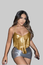 Metal Sequin Tassel Deep V-Neck Halter Crop Top