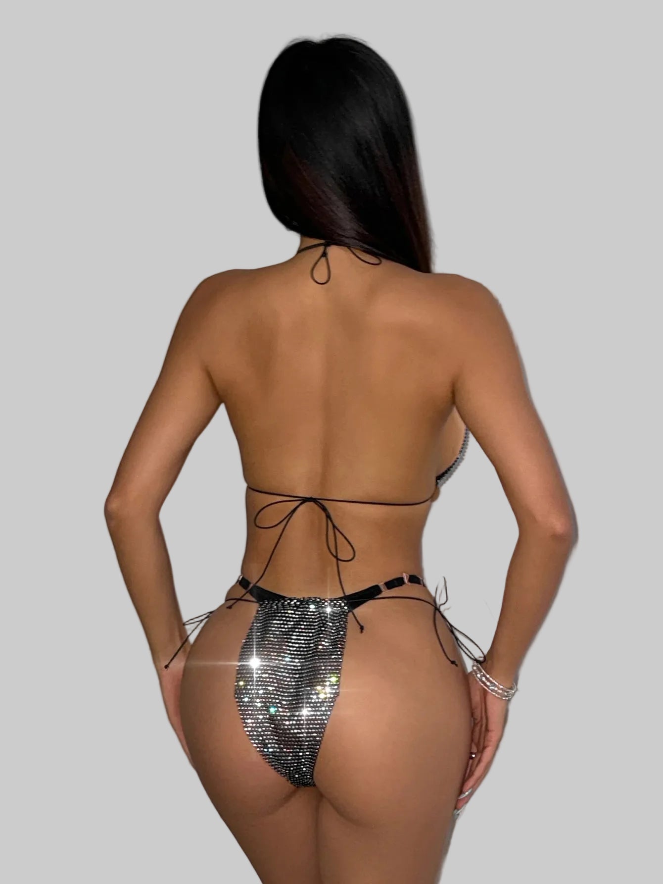 Rhinestone Sequin Tassel Bikini Set - Mesh Fishnet Swimsuit