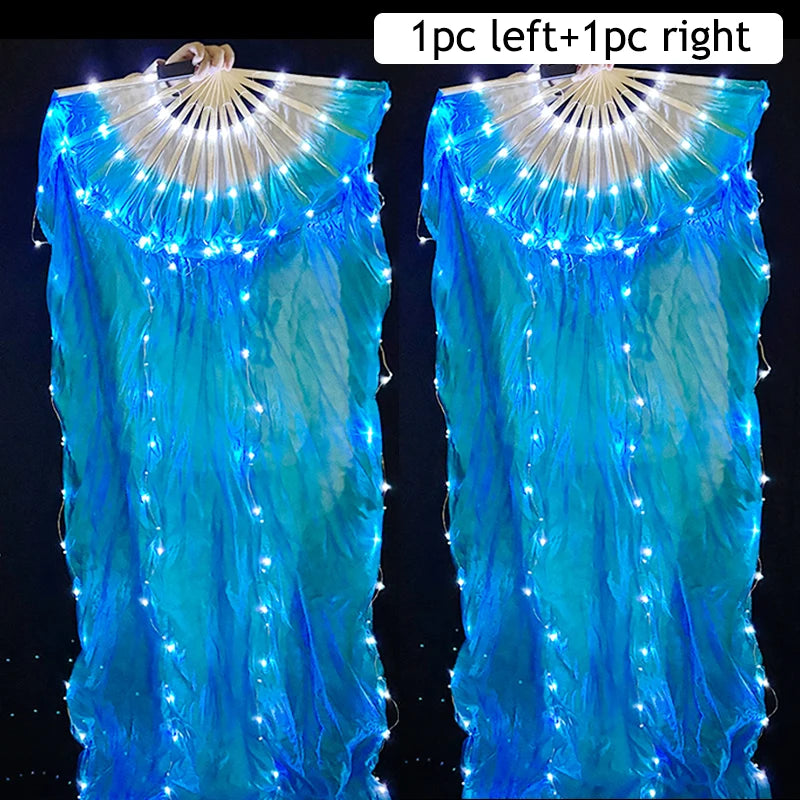 LED Belly Dance Fans - 1.5M Lace Performance Fans with Lights (Pair)