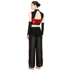 Sequin Crop Top, Mesh Pants & Gloves Set | Sleeveless Backless | Lyrical Stage Performance