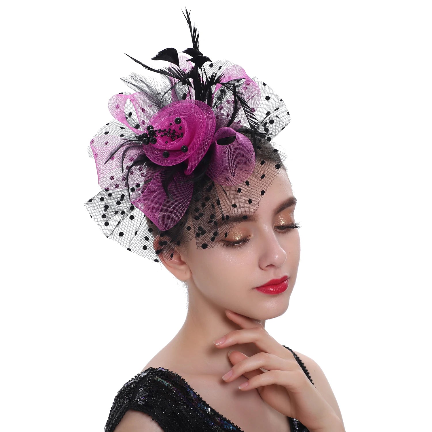 Feather Flower Fascinator Hat | Floral Mesh Headband | 36 Colors
