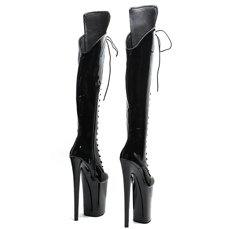 26CM Patent Platform Pole Dance Thigh-High Boots - 10 Inch High Heel Performance Boots