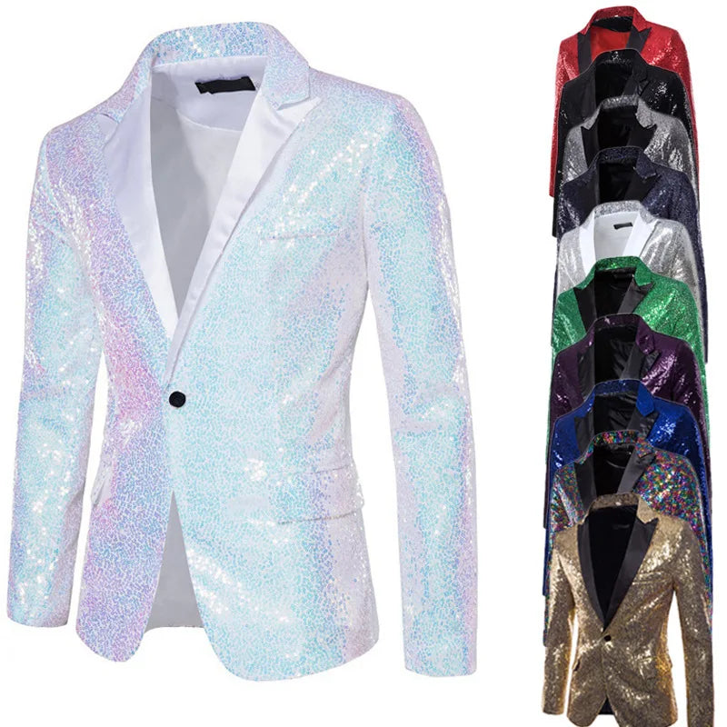 Men's Sequin Blazer | Shawl Collar | Stage & Performance | 14 Colors