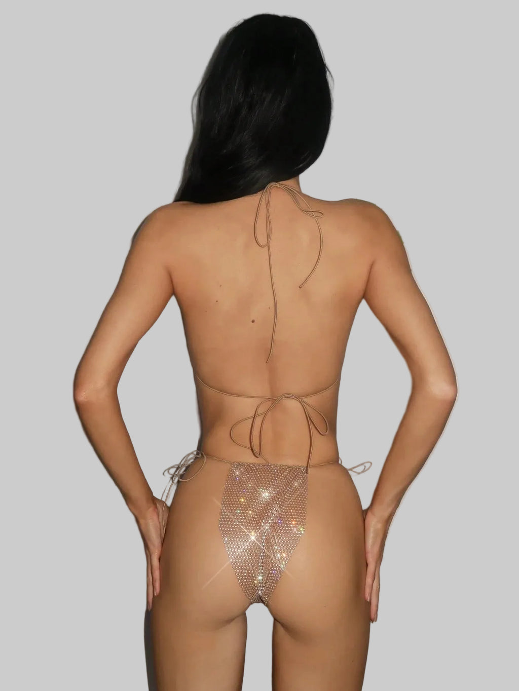 Rhinestone Shell Mesh Bikini Set