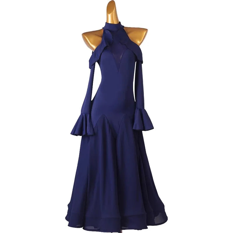 Halter Neck Ballroom Dress | Cold Shoulder | 2 Colors | XXS-XXL