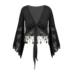 Coin & Bead Tassel Bolero | Bell Sleeve Belly Dance Shawl Top | 8 Colours | M–6XL
