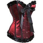Ruffled Burlesque Corset | Bow & Lace Trim | Black & Red