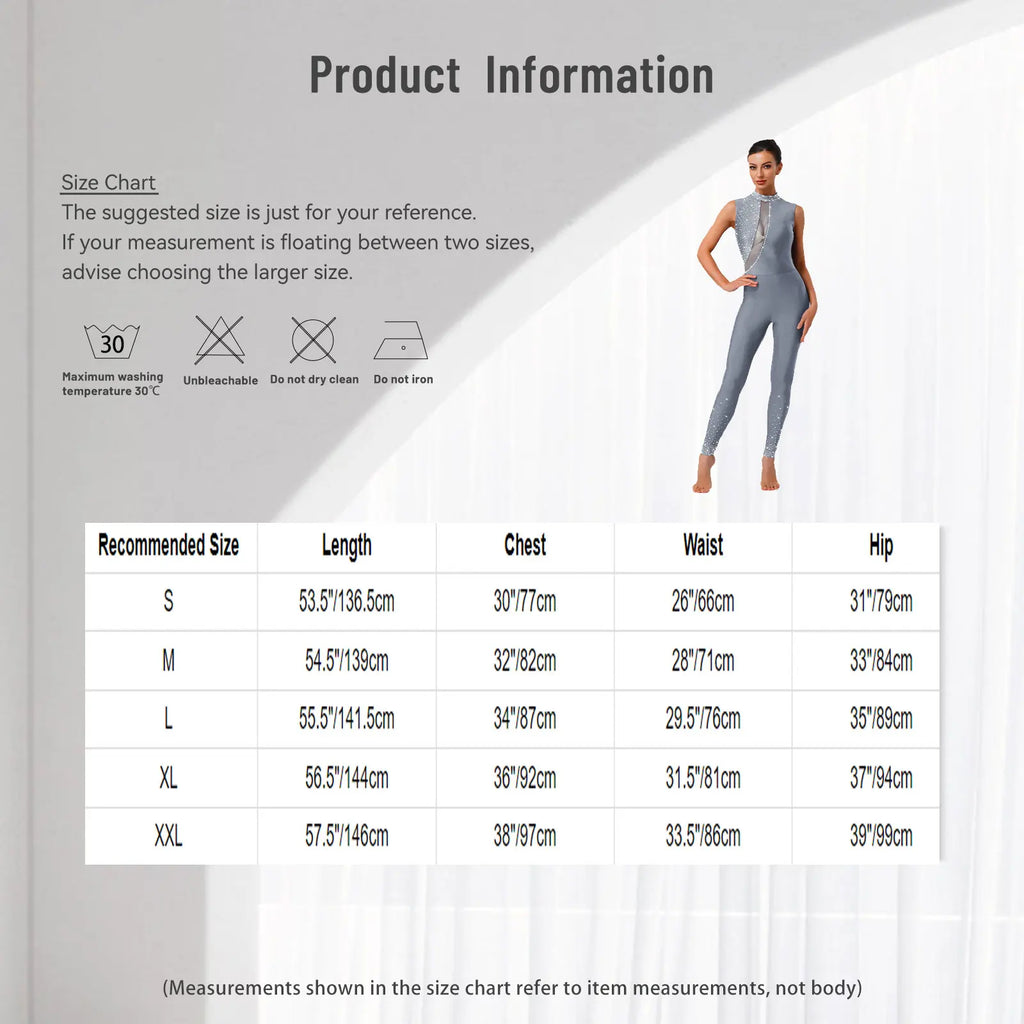 Women's Rhinestone Gymnastics Unitard | Mesh Patchwork & Asymmetric Shoulder | Performance Jumpsuit