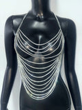 Rhinestone Tassel Halter Crop Top - Backless Chain V-Neck Festival Top