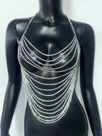 Rhinestone Tassel Halter Crop Top - Backless Chain V-Neck Festival Top