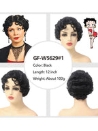 1920s Finger Wave Wig | Short Curly | Natural Black