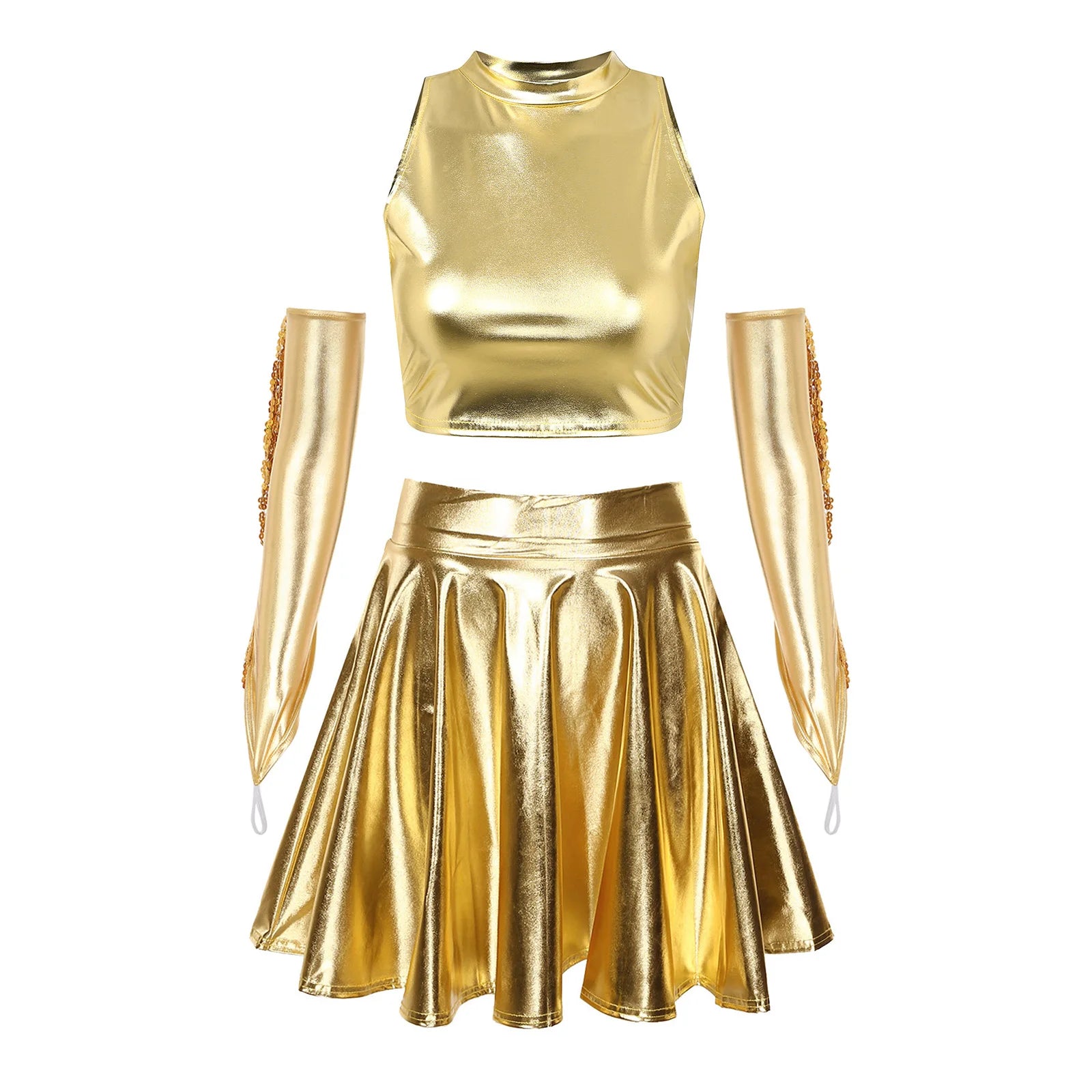 Holographic 3-Piece Set | Crop Top, Skirt & Gloves