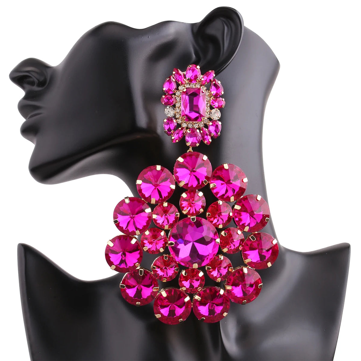 Rhinestone Drop Earrings | Round Sparkle | Clip or Pin