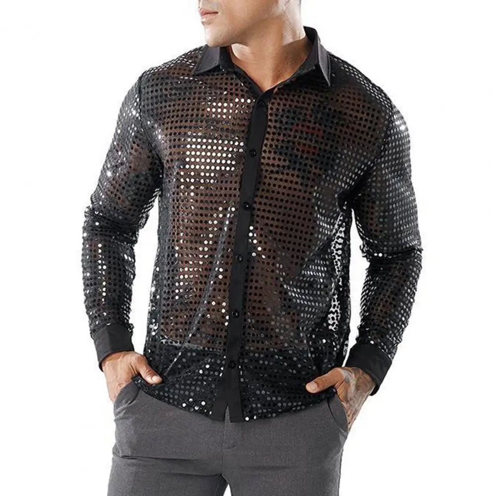 Men's Sequin Disco Shirt | Long Sleeve | Button-Down