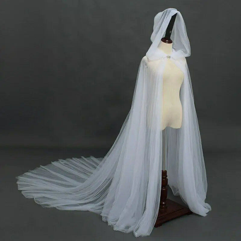 Hooded Tulle Cape | Floor Length | Black, White & Red