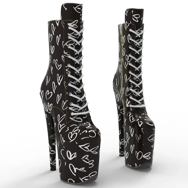 20cm Platform Boots - Ultra High Heel Lace-Up Dance Boots