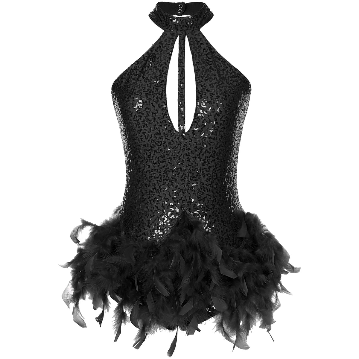 Starlight Sequin Feather Halter Dance Leotard