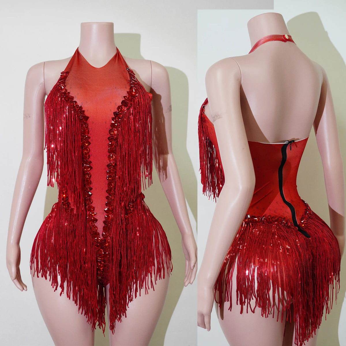 Stage Bodysuit | Rhinestone Fringe