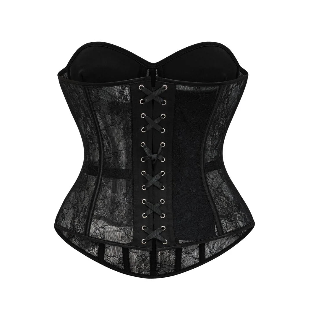 Floral Lace Corset | Boned Overbust | Black & Beige
