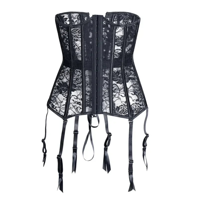 Leather & Lace Underbust Corset | Garter Suspenders | 12-Bone | Plus Size