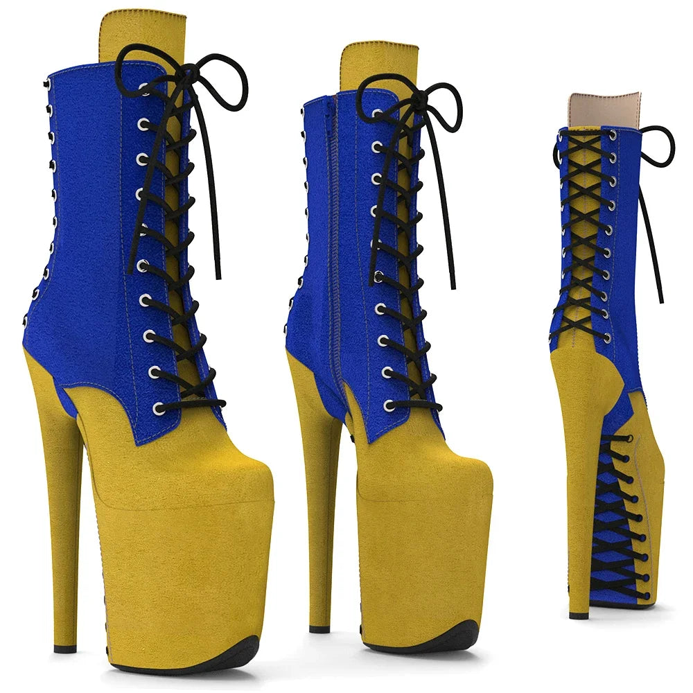Suede Platform Ankle Boots - 8 Inch Two-Tone Pole Dance Boots